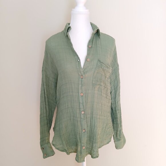 Free People Oversized Billowy Gisabelle Shirt Green Size XS - Picture 3 of 10